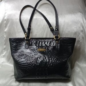 Brahmin Black Croc-Embossed Tote with Gold Accents